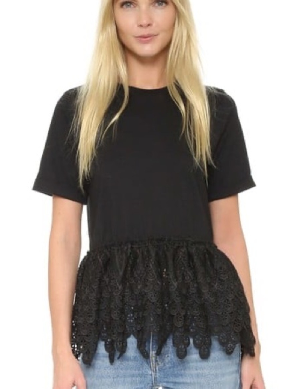 Endless Rose Black Short Sleeve Top with Lace Hem